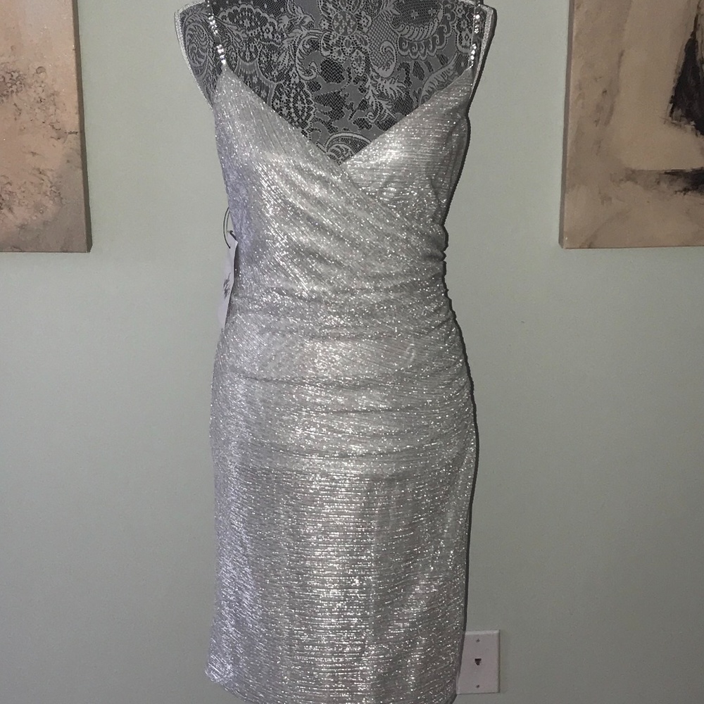 Silver Ruched Cocktail Dress